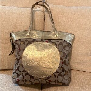 Coach Gold and Brown Secret Admirer Signature Tote